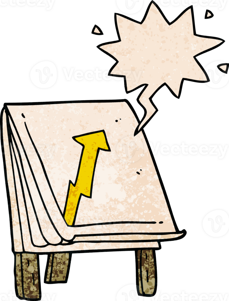 Karikatur Geschäft Diagramm mit Pfeil mit Rede Blase im retro Textur Stil png