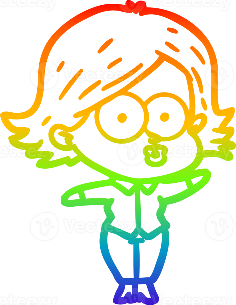 rainbow gradient line drawing of a cartoon girl pouting png