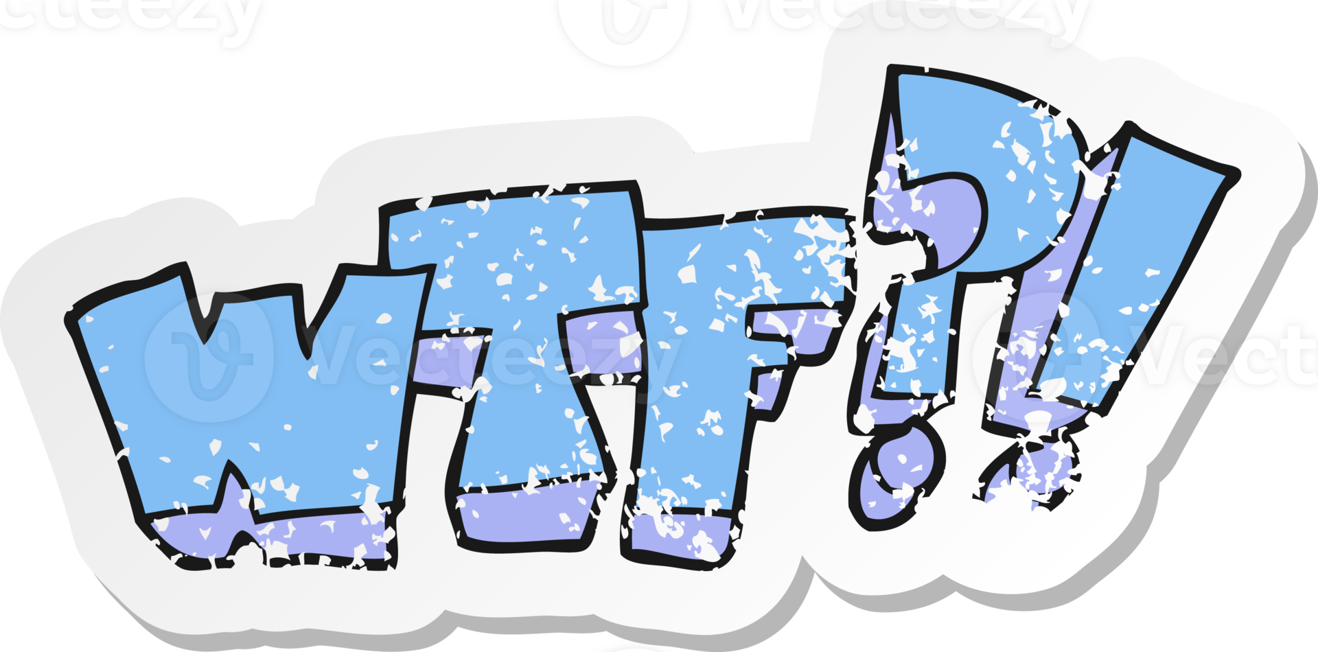 retro distressed sticker of a cartoon WTF symbol png