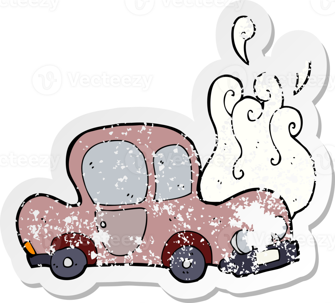 retro distressed sticker of a broken down car cartoon png