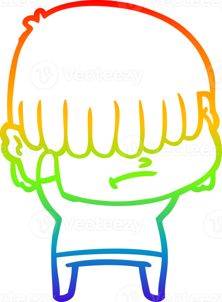 rainbow gradient line drawing of a cartoon boy with untidy hair png