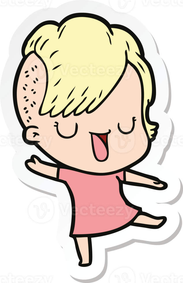 sticker of a cute cartoon girl with hipster haircut png