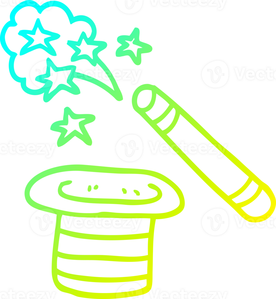 cold gradient line drawing of a cartoon magicians hat and wand png