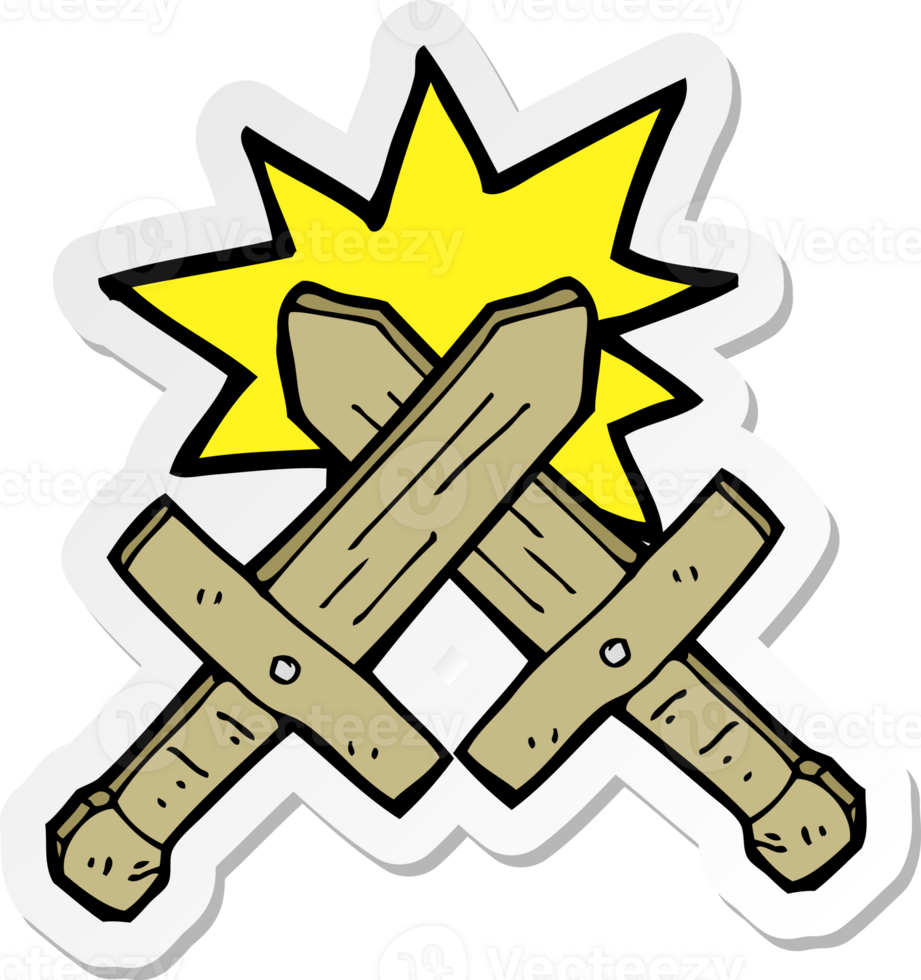 sticker of a cartoon wooden sword fight png