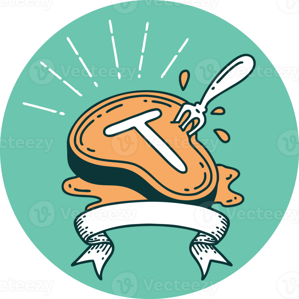 icon of a tattoo style steak and fork png