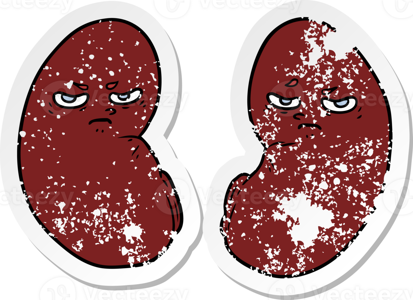 distressed sticker of a cartoon irritated kidneys png