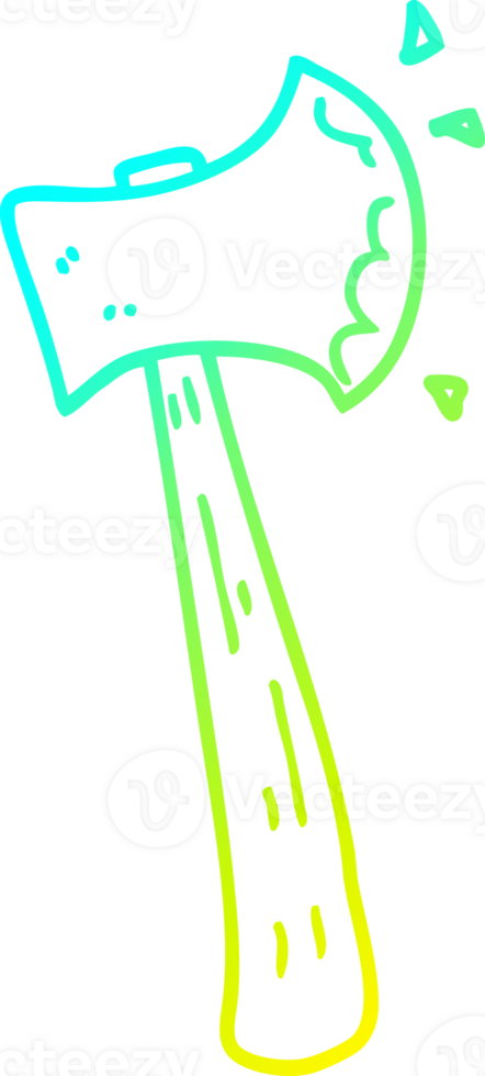 cold gradient line drawing of a cartoon axe png