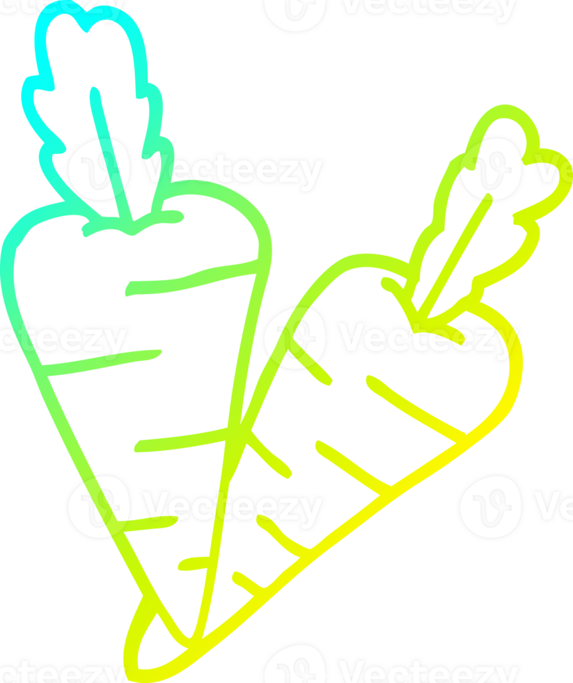 cold gradient line drawing of a cartoon organic carrots png