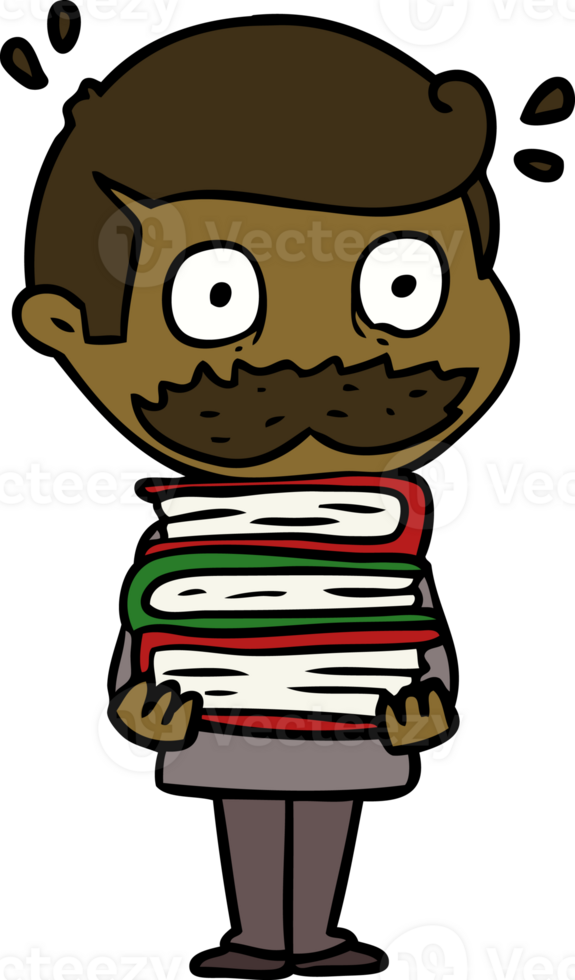 homme de la bande dessinée avec moustache et livres png