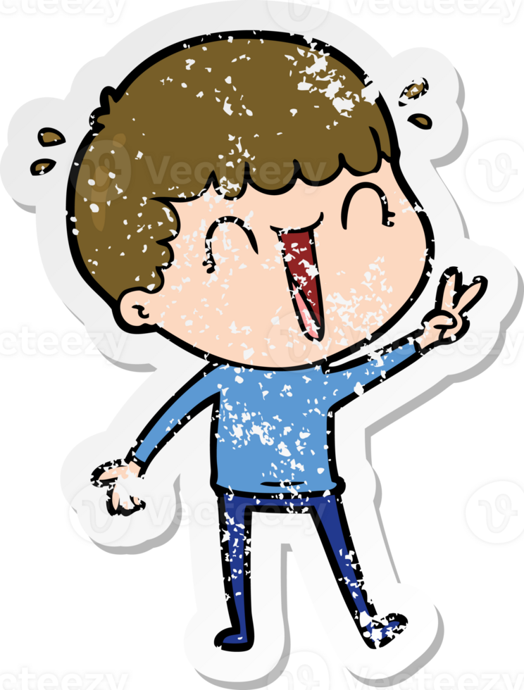 distressed sticker of a laughing cartoon man png
