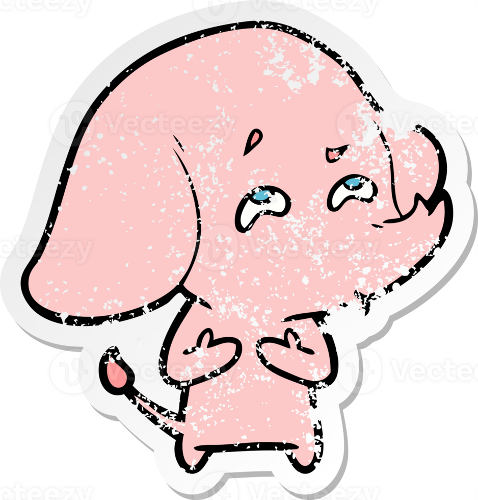 distressed sticker of a cartoon elephant remembering png