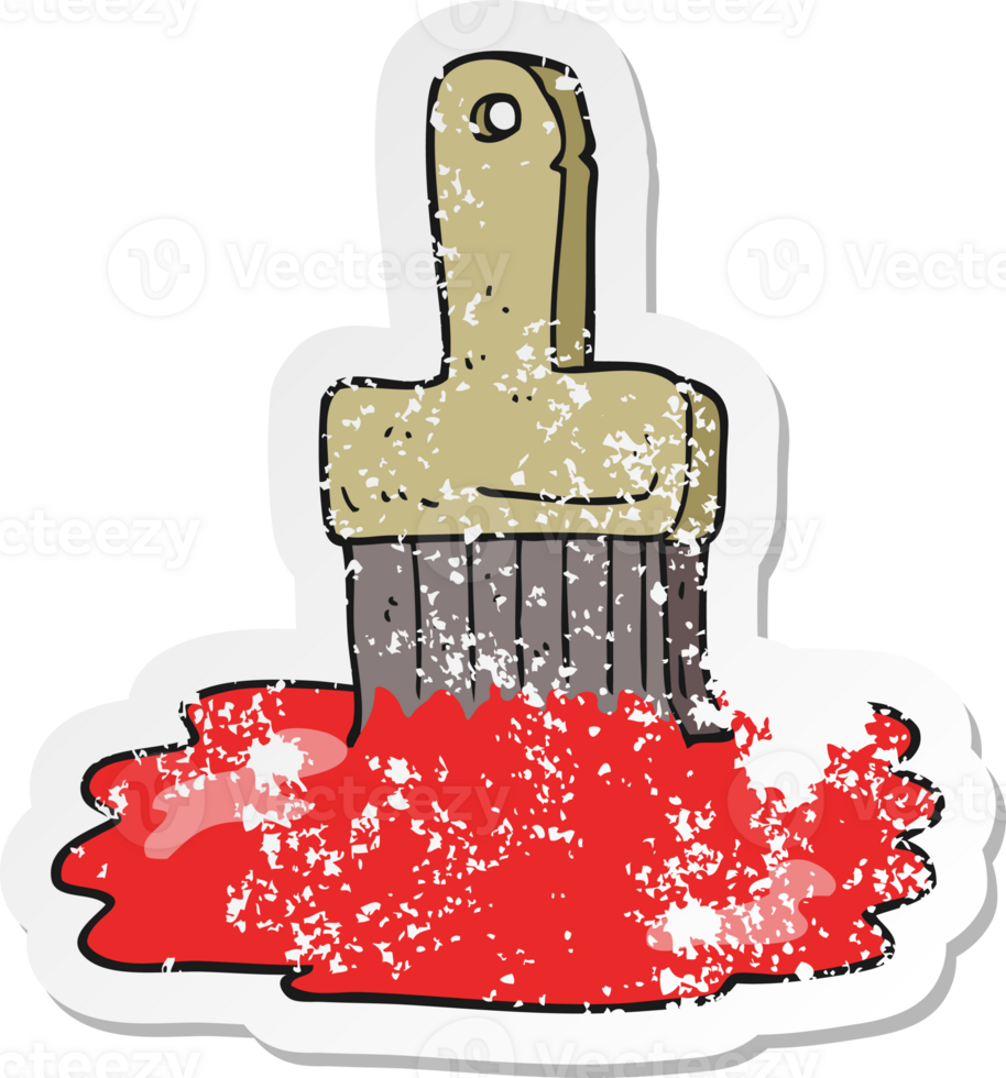 retro distressed sticker of a cartoon paint brush png