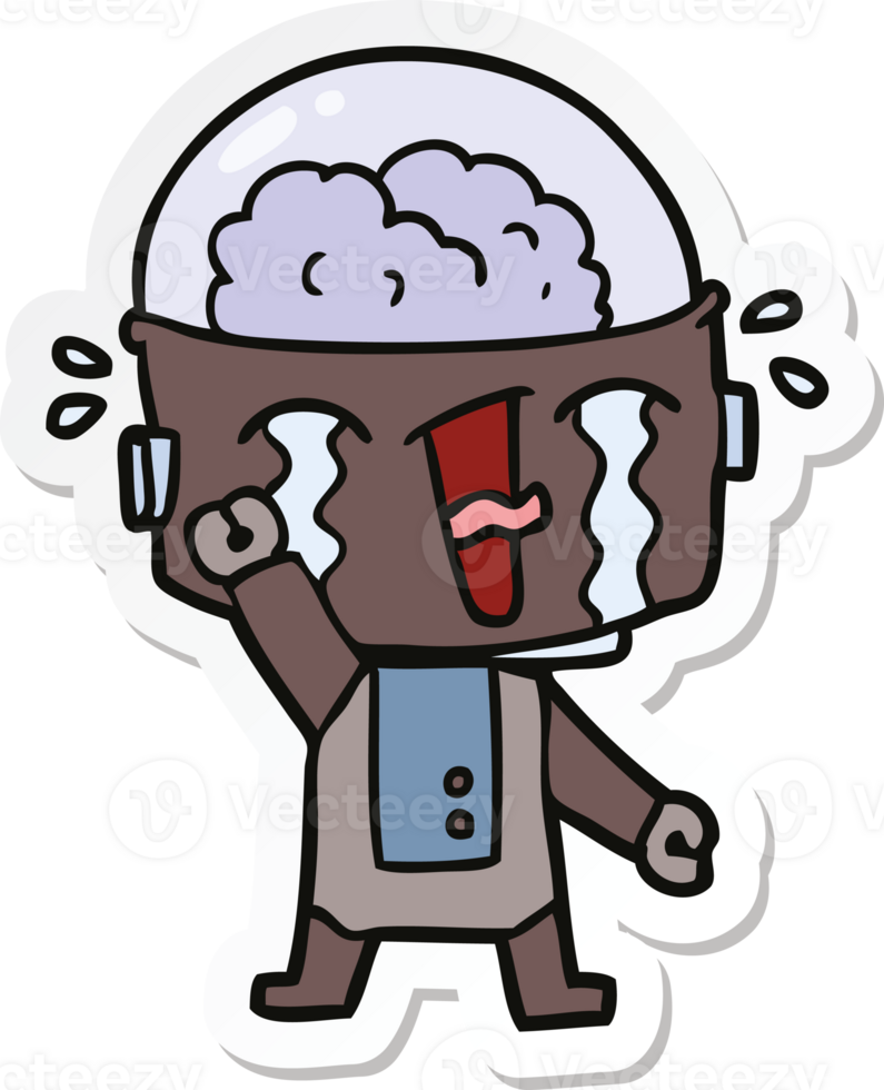 sticker of a cartoon crying robot png