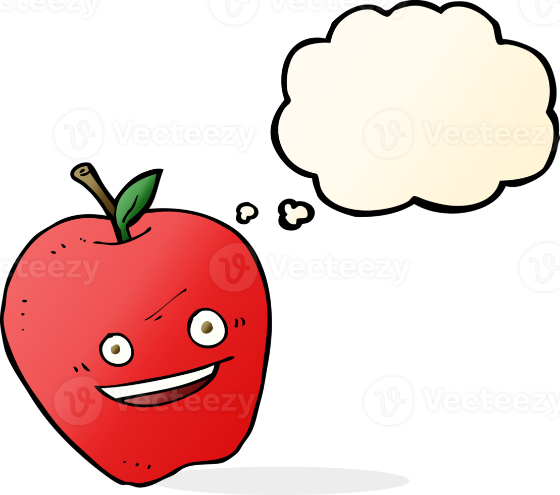 cartoon happy apple with thought bubble png