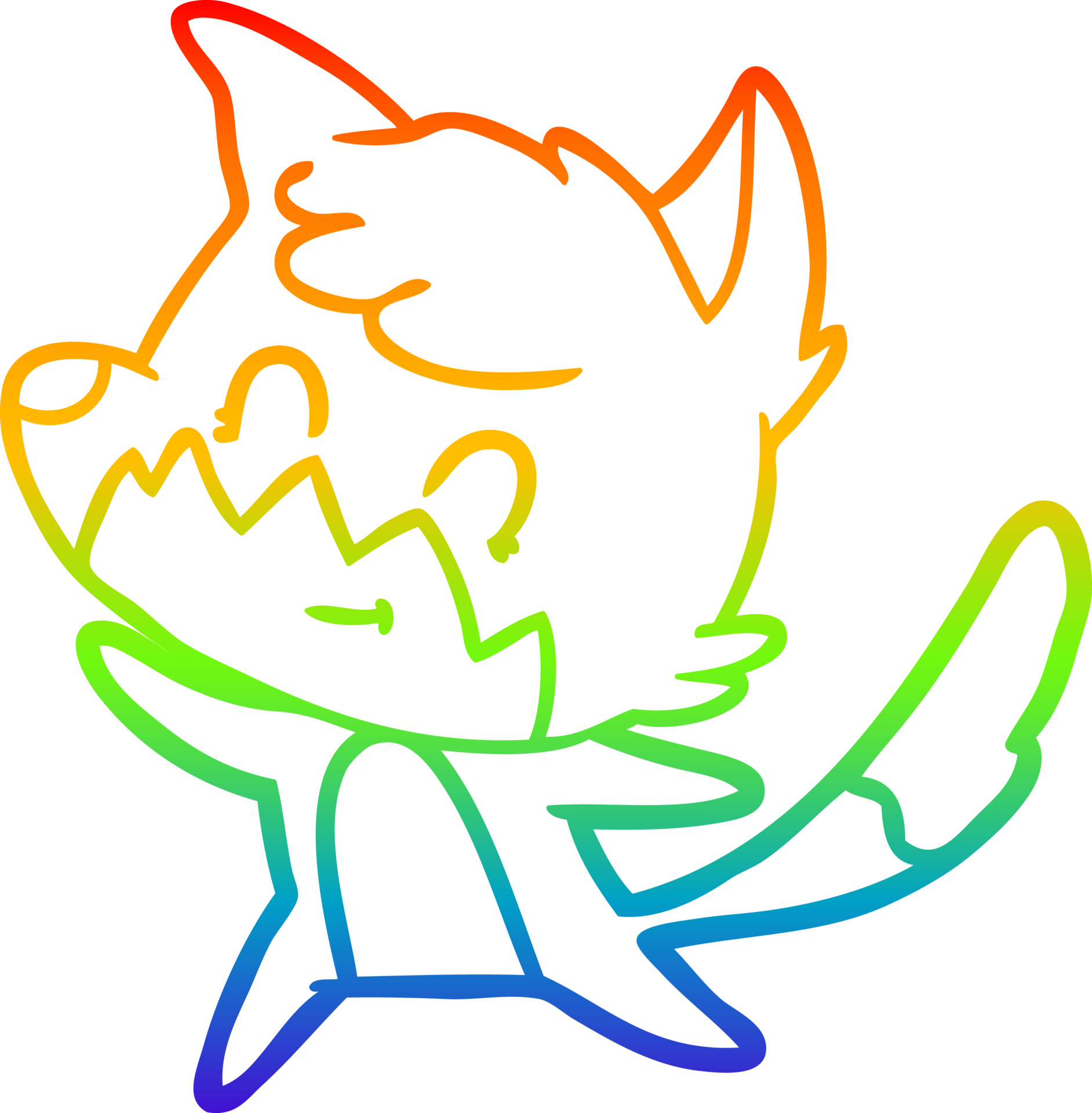 rainbow gradient line drawing of a cartoon friendly fox 43491048 PNG