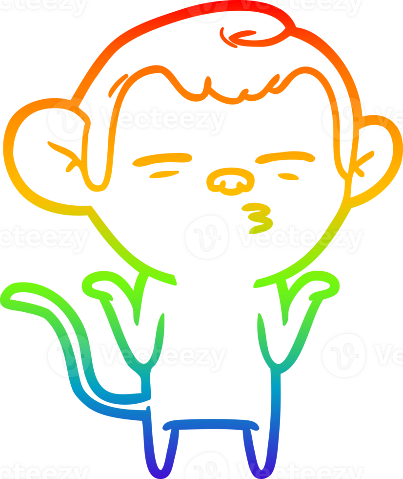 rainbow gradient line drawing of a cartoon suspicious monkey png