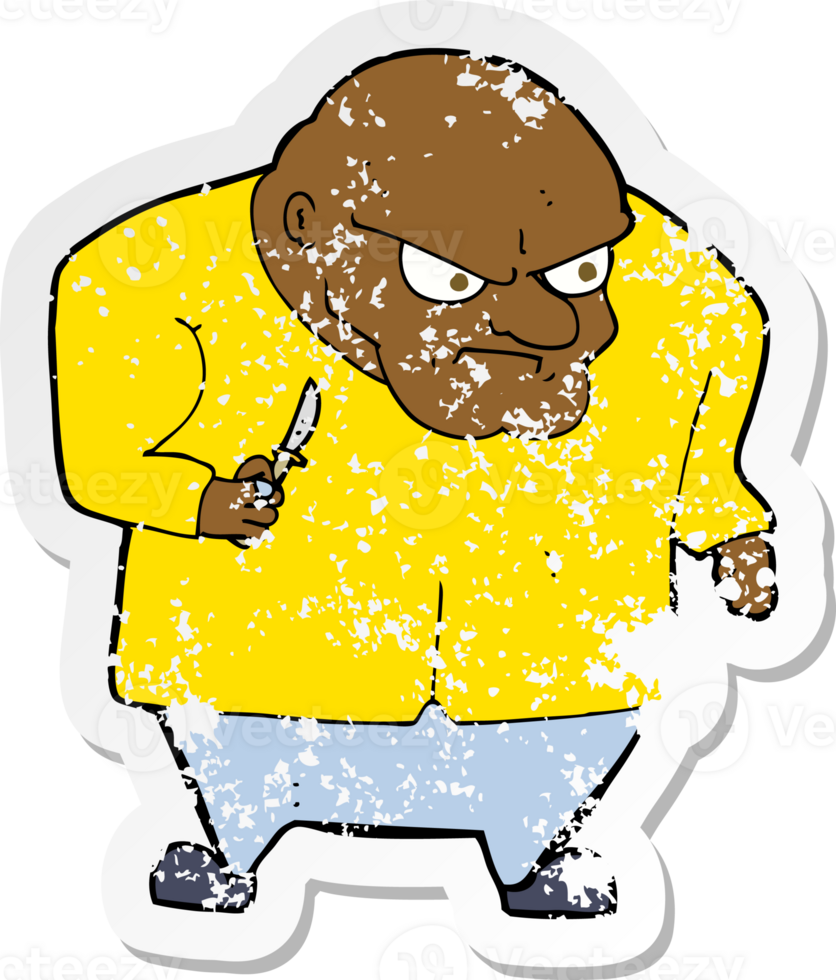retro distressed sticker of a cartoon evil man png