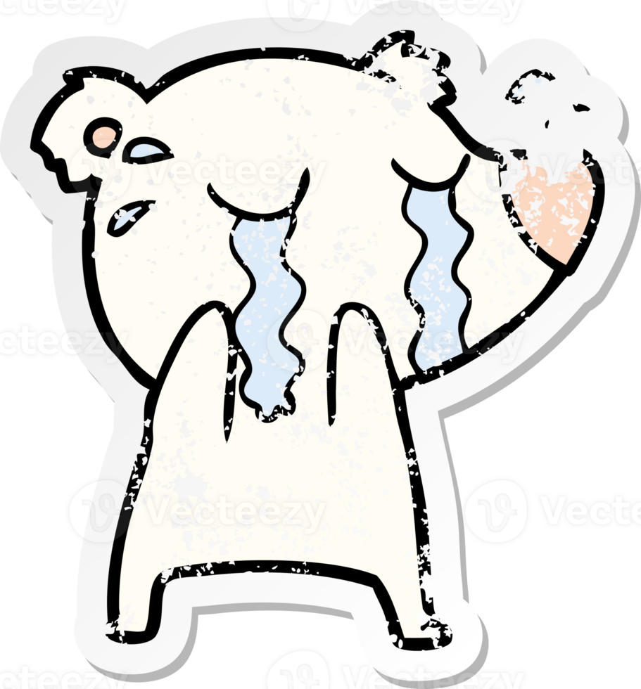 distressed sticker of a cartoon crying polar bear png