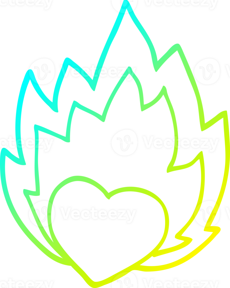 cold gradient line drawing of a cartoon flaming heart png
