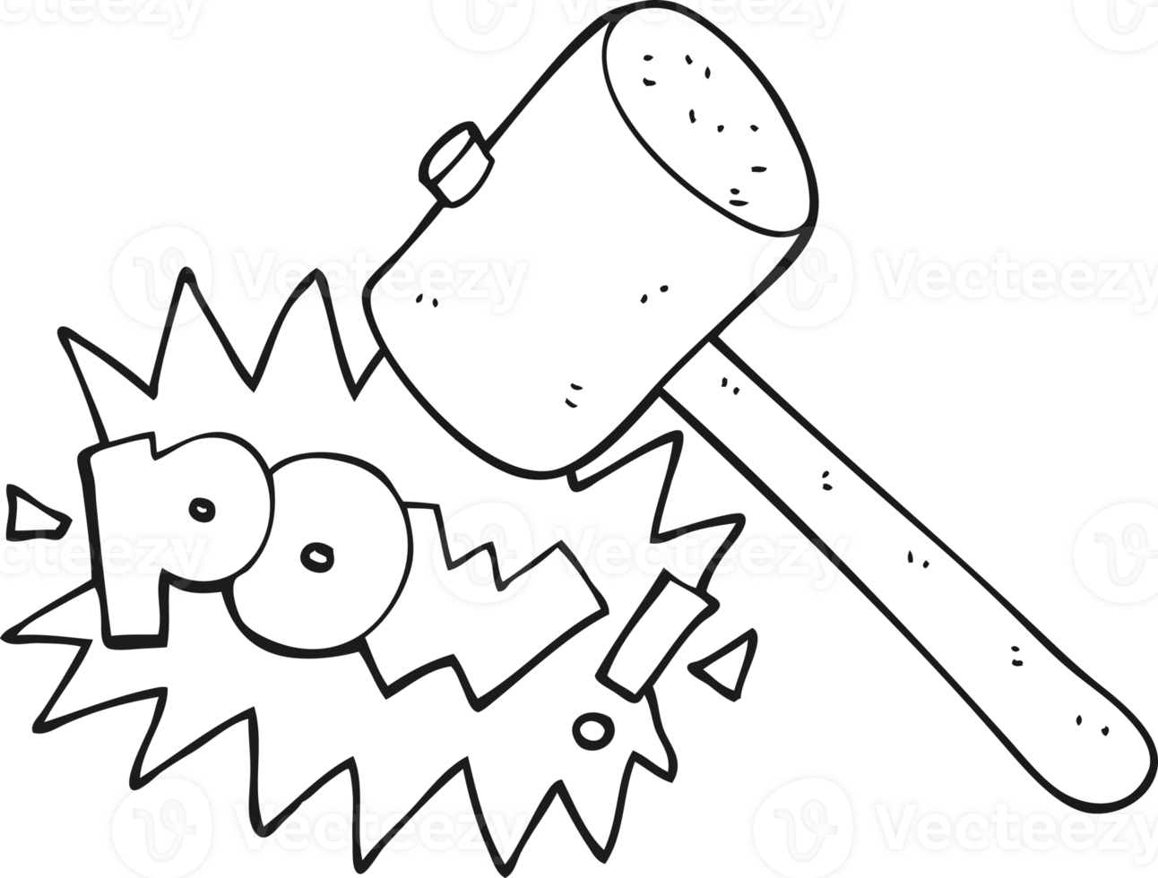 hand drawn black and white cartoon wooden mallet png
