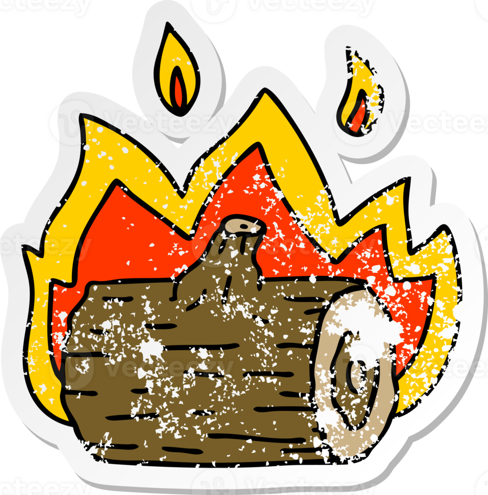 distressed sticker of a quirky hand drawn cartoon campfire png