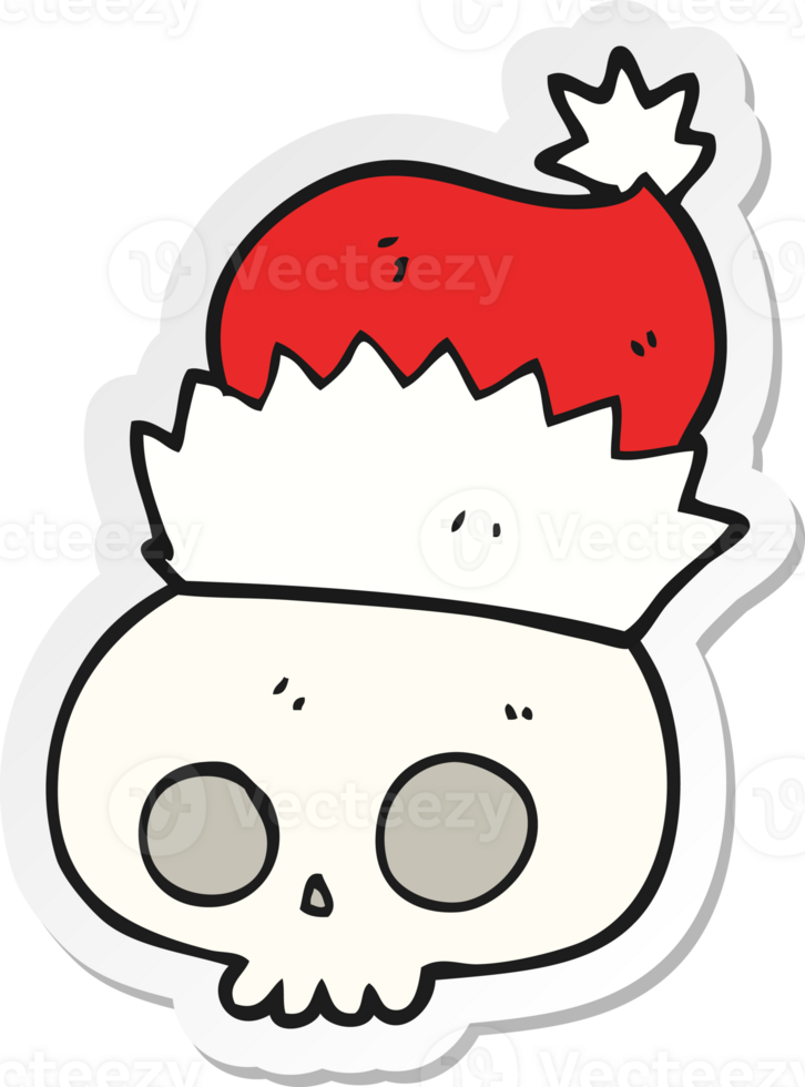 sticker of a cartoon skull wearing christmas hat png