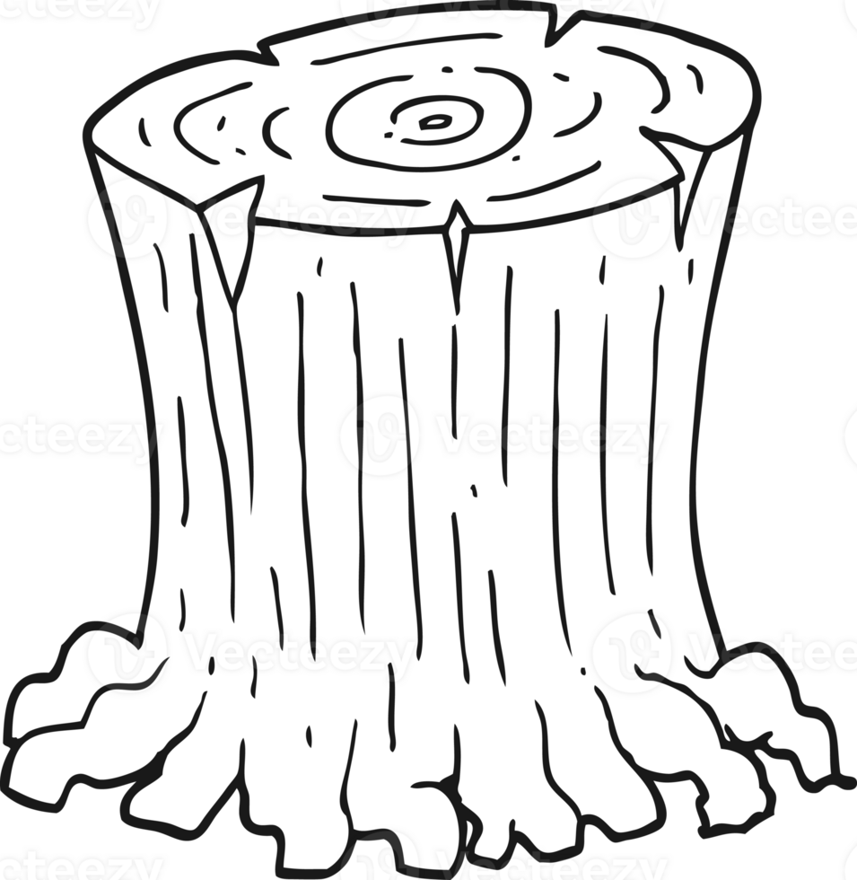 hand drawn black and white cartoon big tree stump png