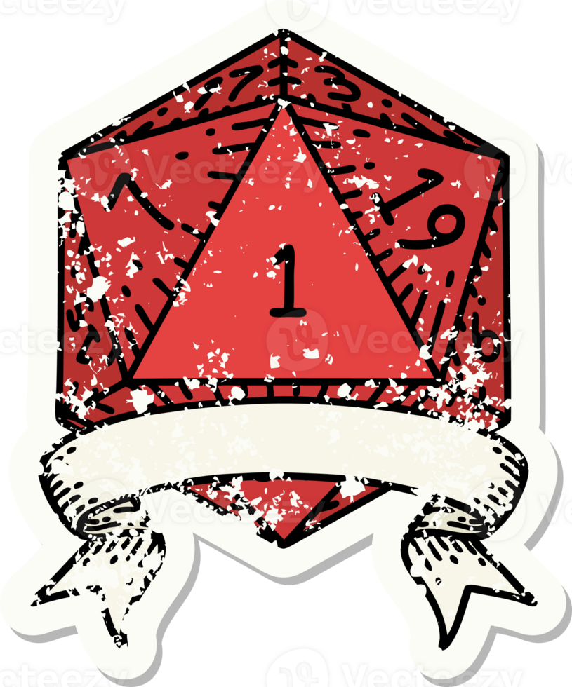 Retro Tattoo Style natural one d20 dice roll png