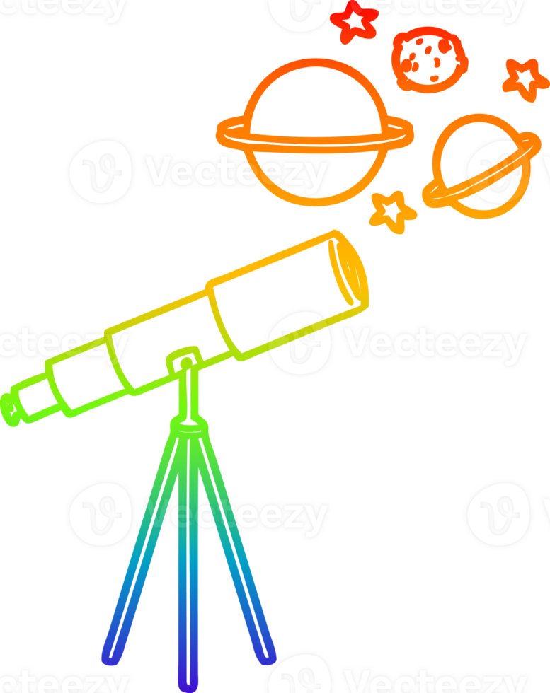 rainbow gradient line drawing of a cartoon telescope png