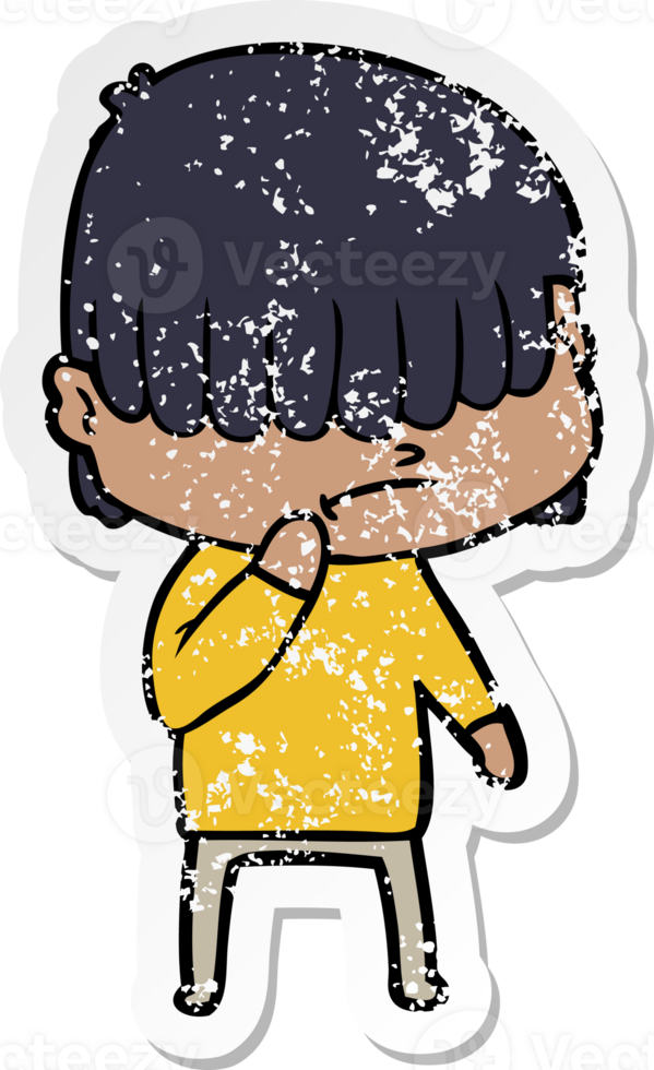 distressed sticker of a cartoon boy with untidy hair png