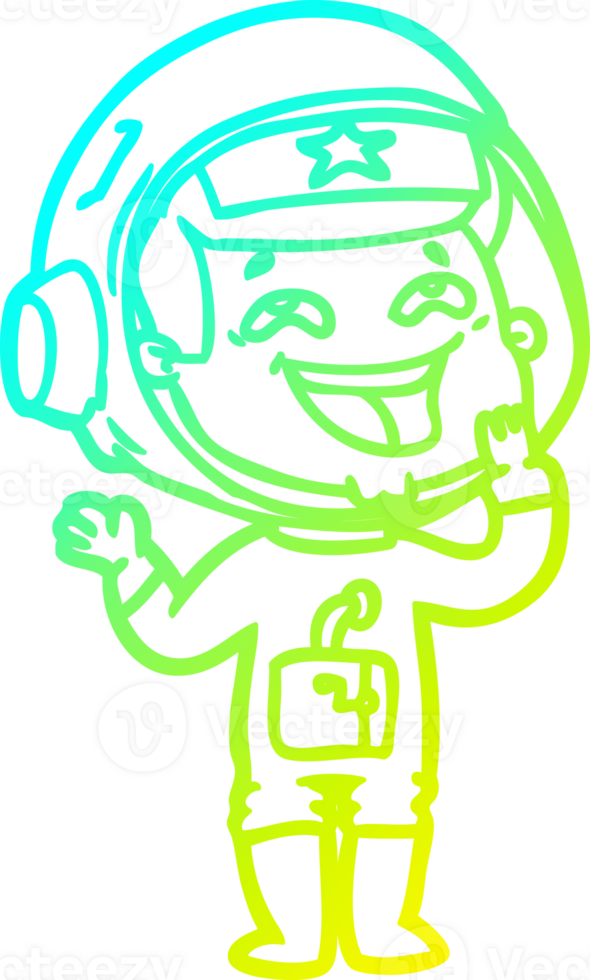 cold gradient line drawing of a cartoon laughing astronaut png