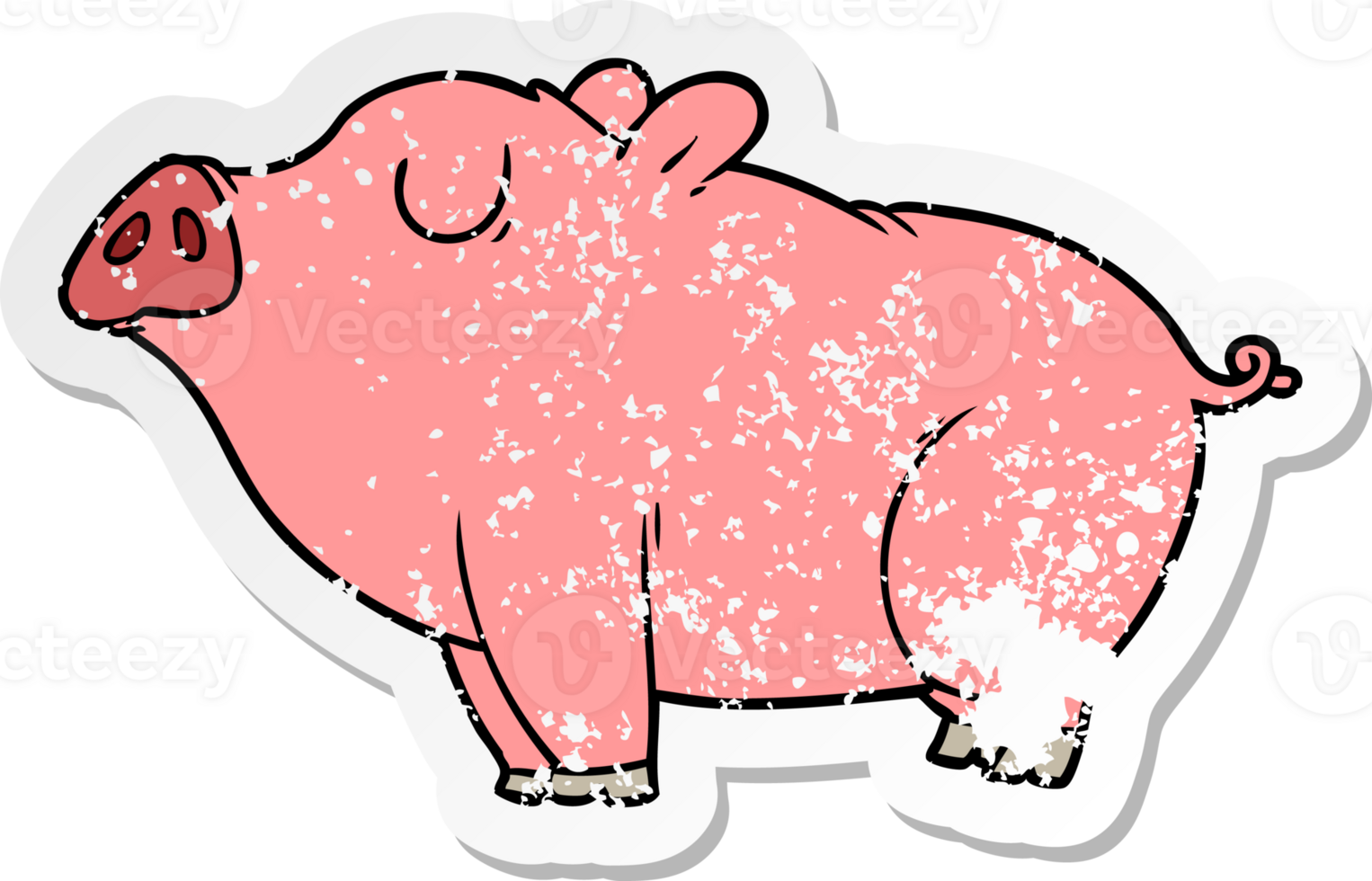 distressed sticker of a cartoon pig png