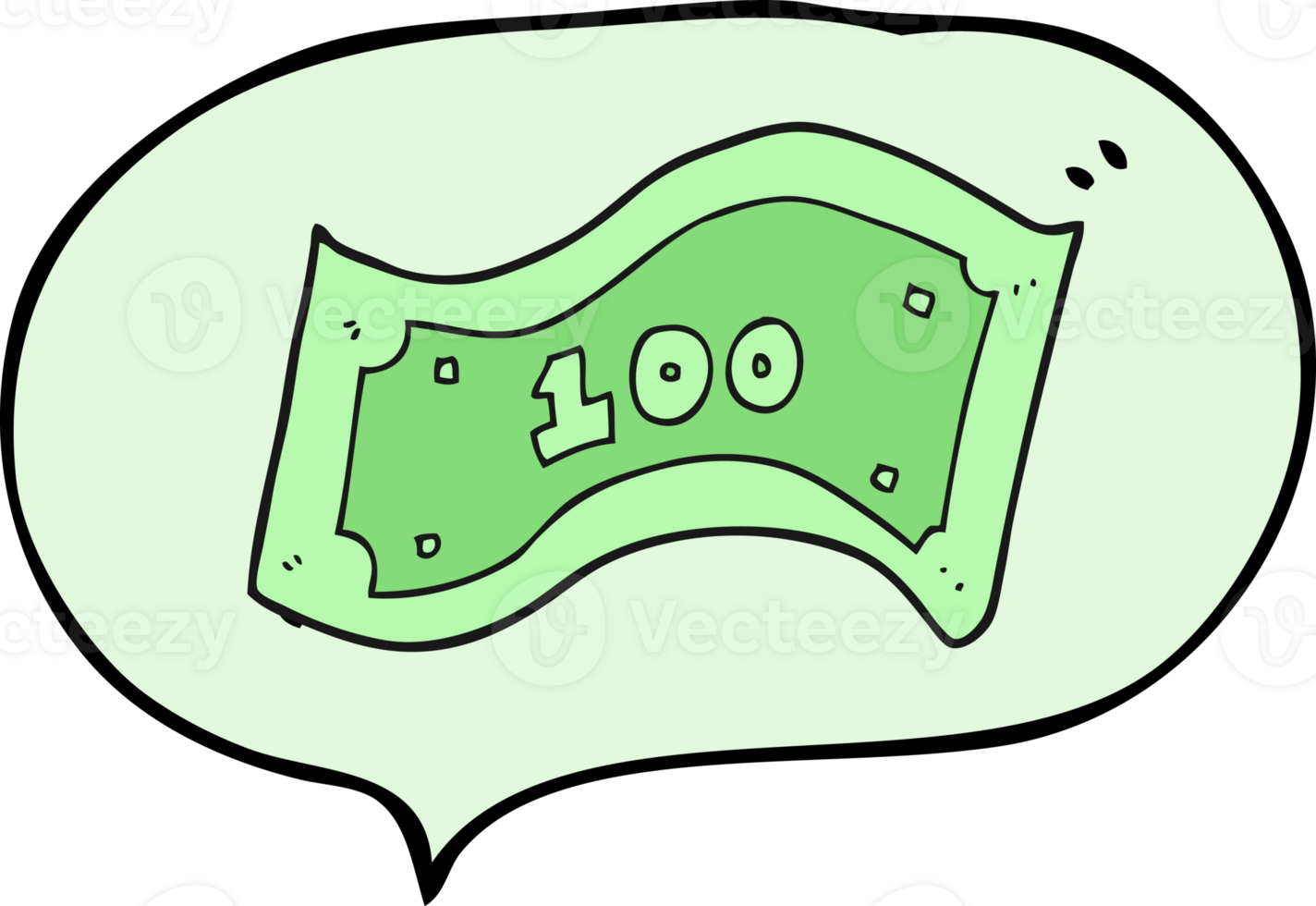 hand drawn speech bubble cartoon 100 dollar bill png