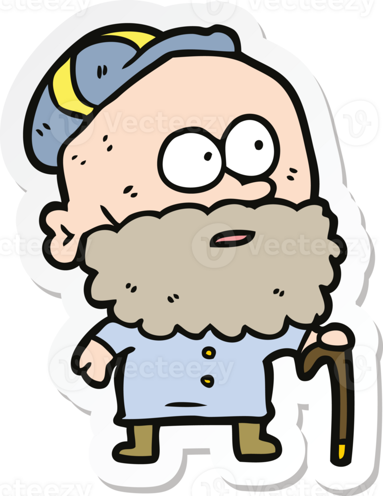 sticker of a cartoon old man with walking stick png