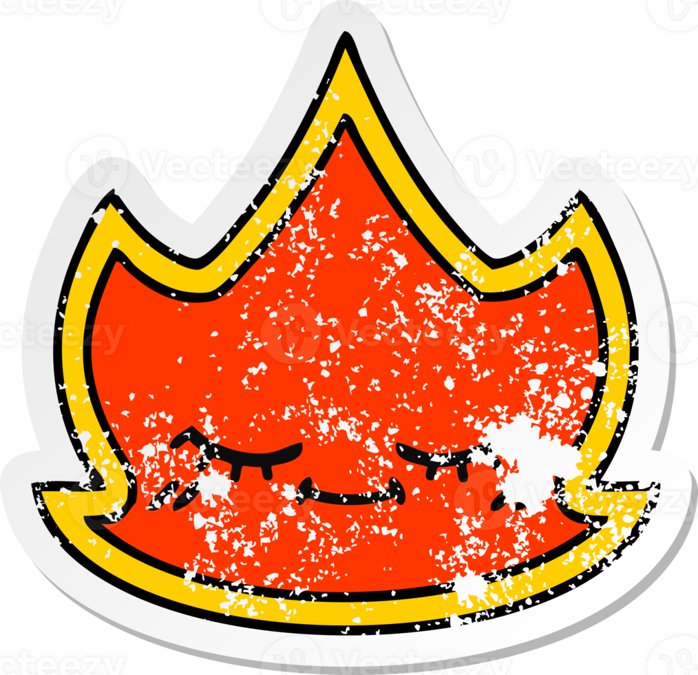 distressed sticker of a cute cartoon fire png