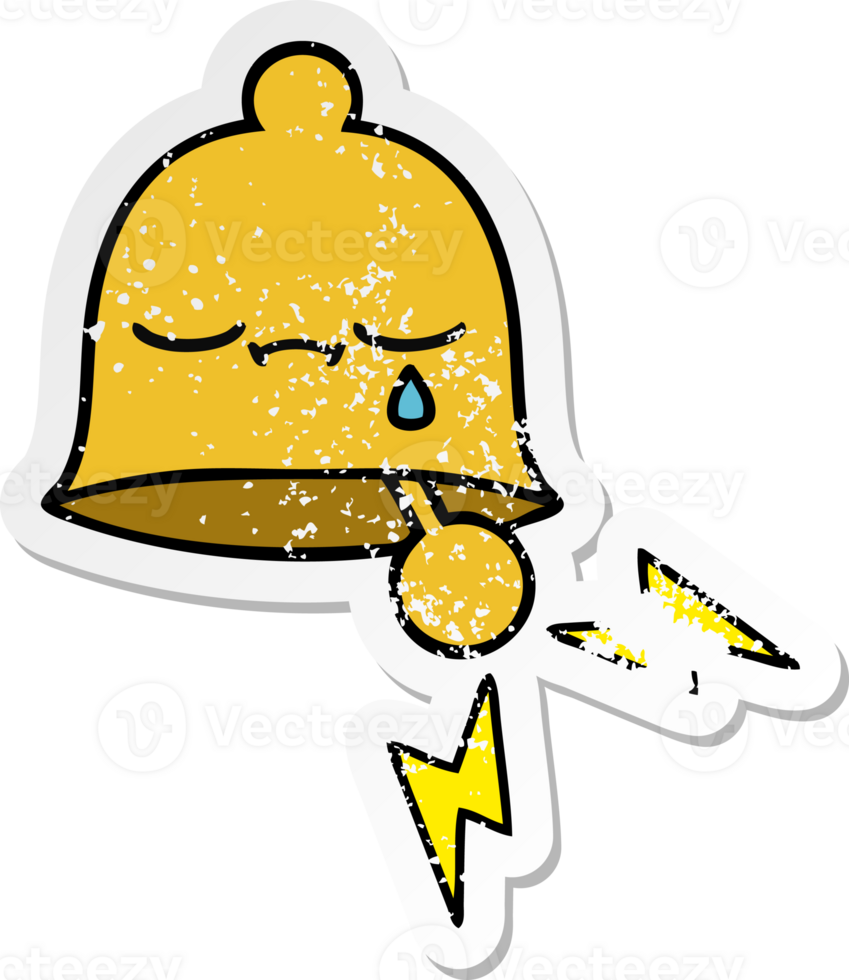 distressed sticker of a cute cartoon ringing bell png