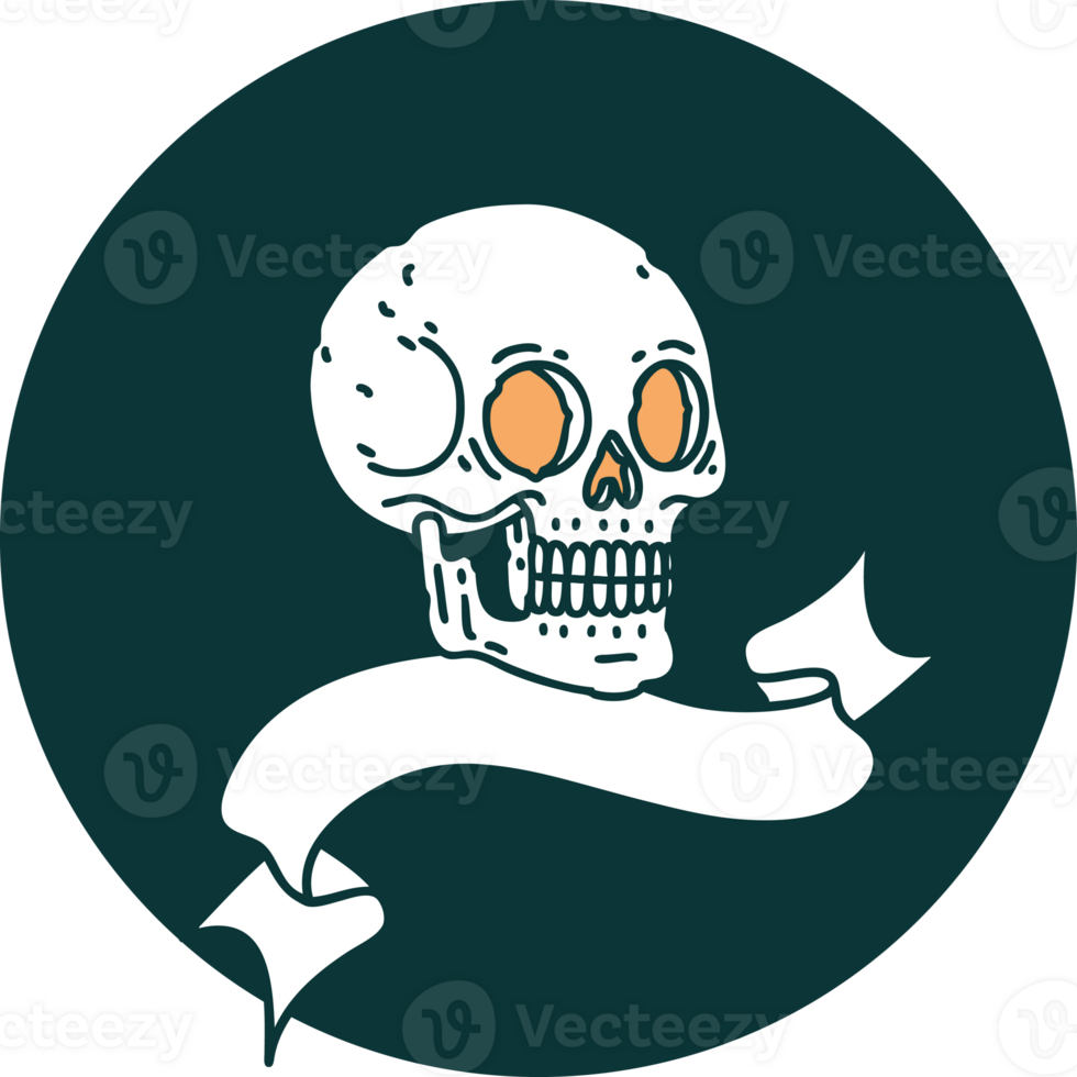 tattoo style icon with banner of a skull png