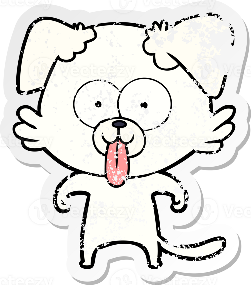 distressed sticker of a cartoon dog with tongue sticking out png