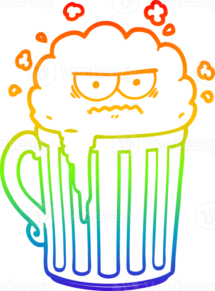 arco iris degradado línea dibujo de un dibujos animados jarra de cerveza png