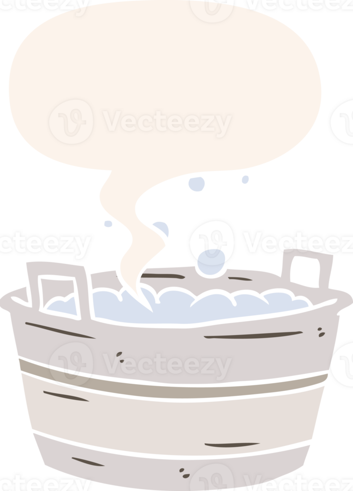 cartoon old tin bath full of water with speech bubble in retro style png