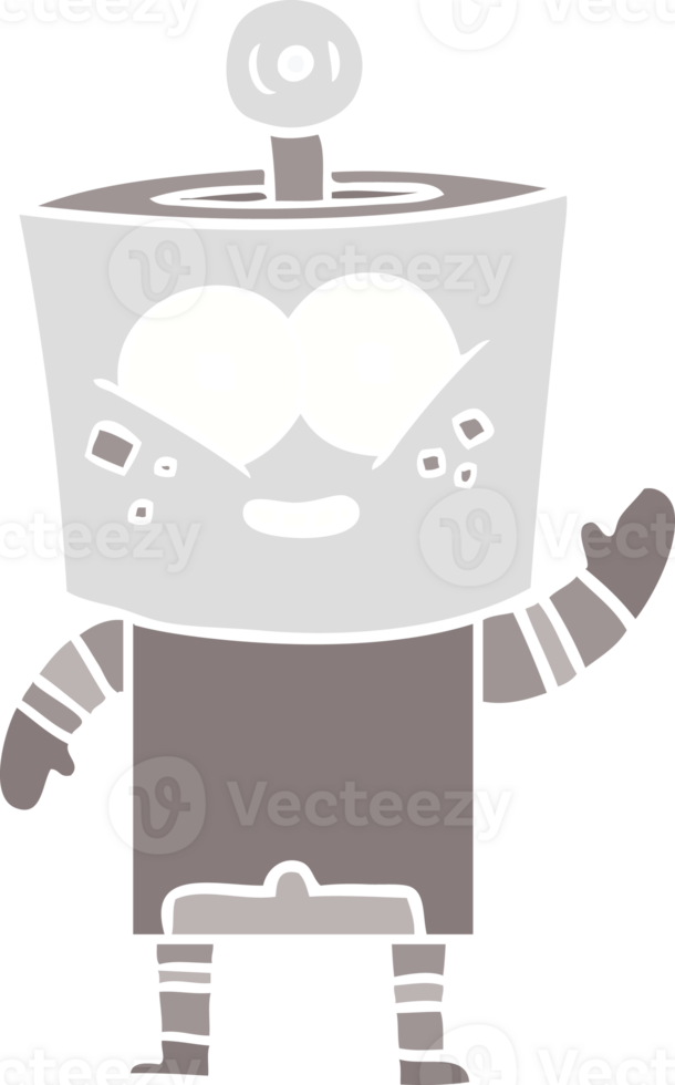 happy flat color style cartoon robot waving hello png
