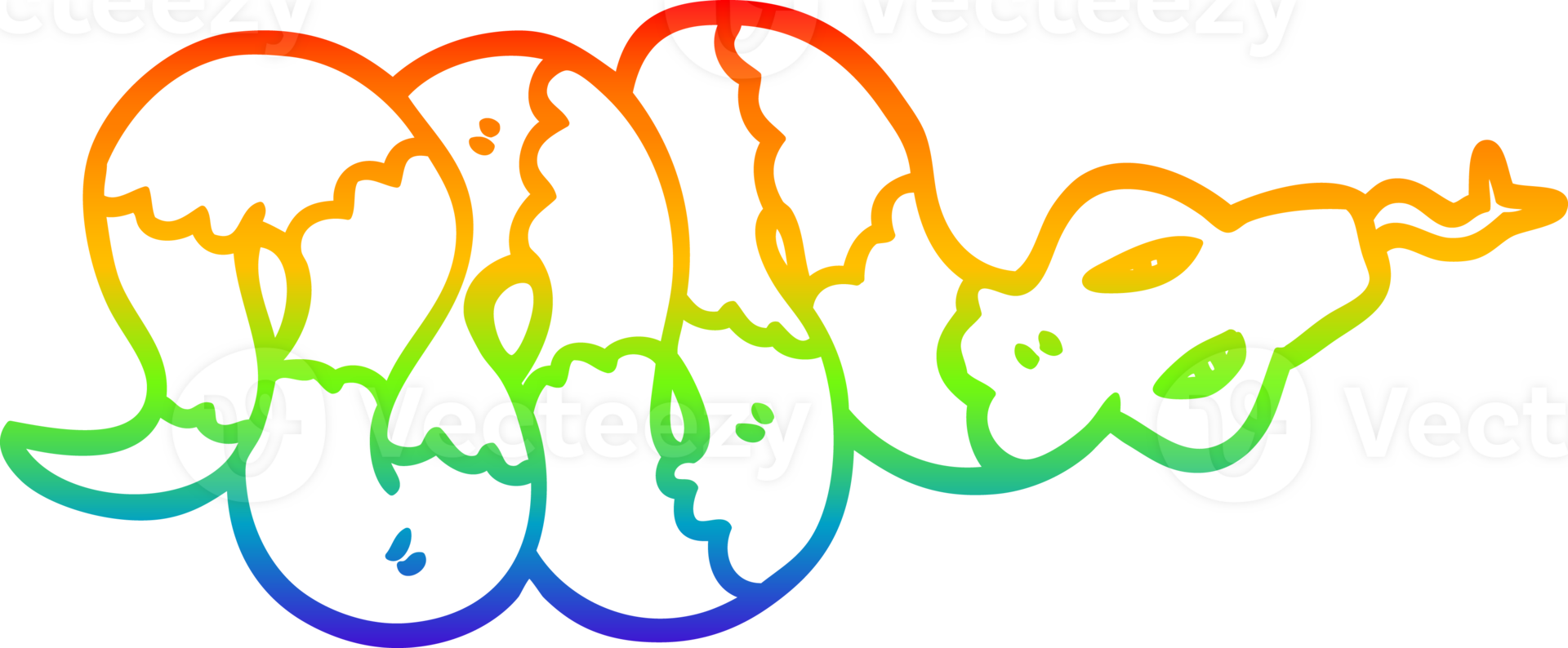 rainbow gradient line drawing of a cartoon poisonous snake png