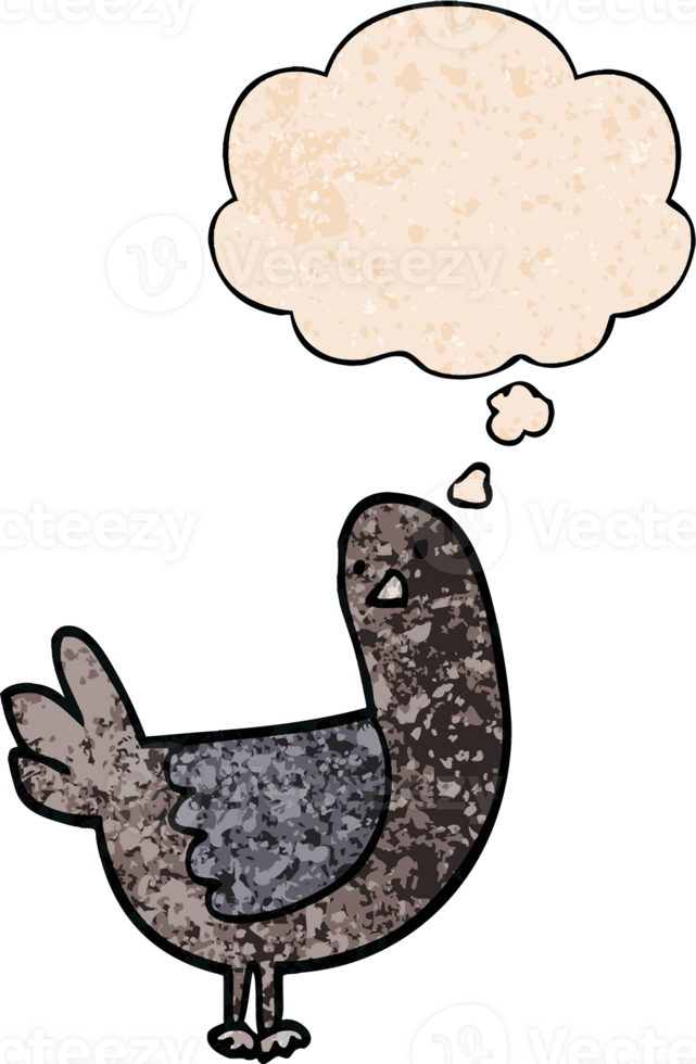 cartoon pigeon with thought bubble in grunge texture style png