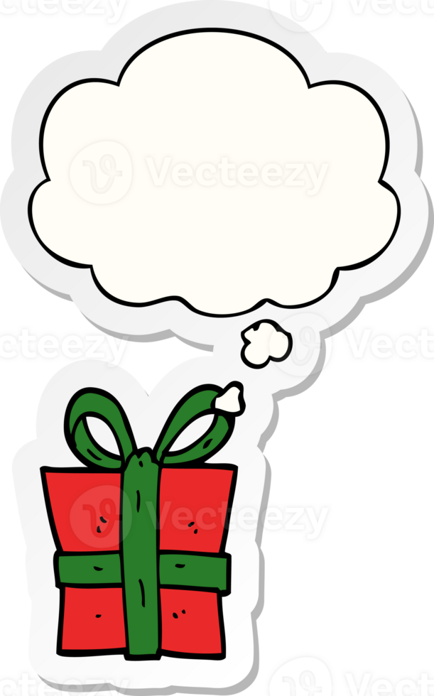 cartoon gift with thought bubble as a printed sticker png