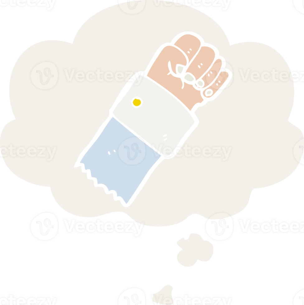 cartoon raised fist with thought bubble in retro style png