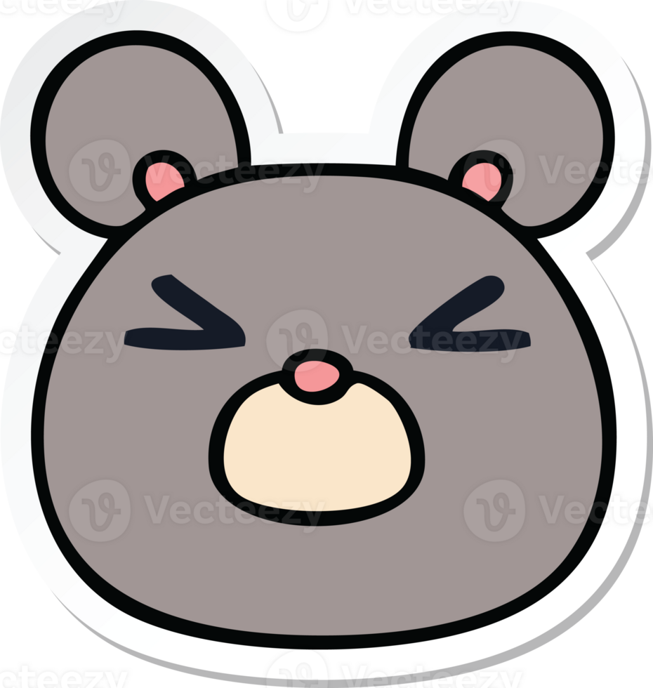 sticker of a quirky hand drawn cartoon mouse face png