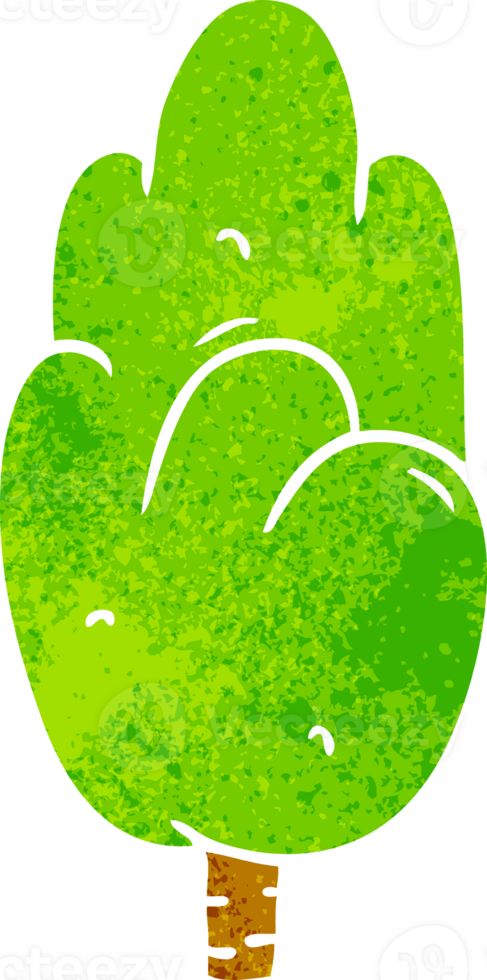 hand drawn retro cartoon doodle single green tree png
