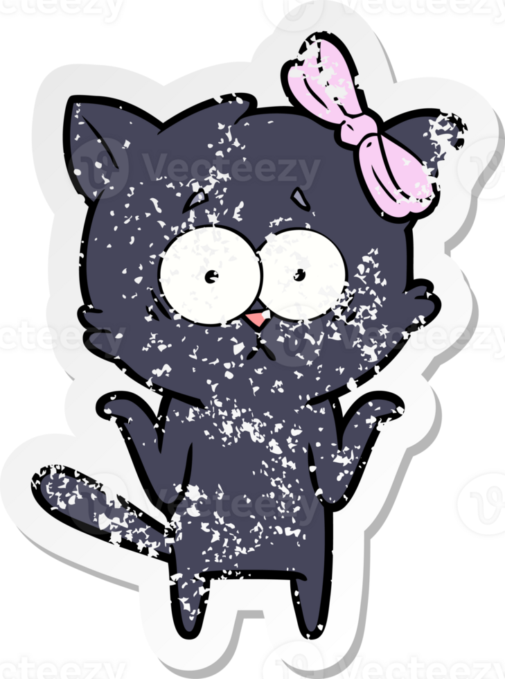 distressed sticker of a cartoon cat png