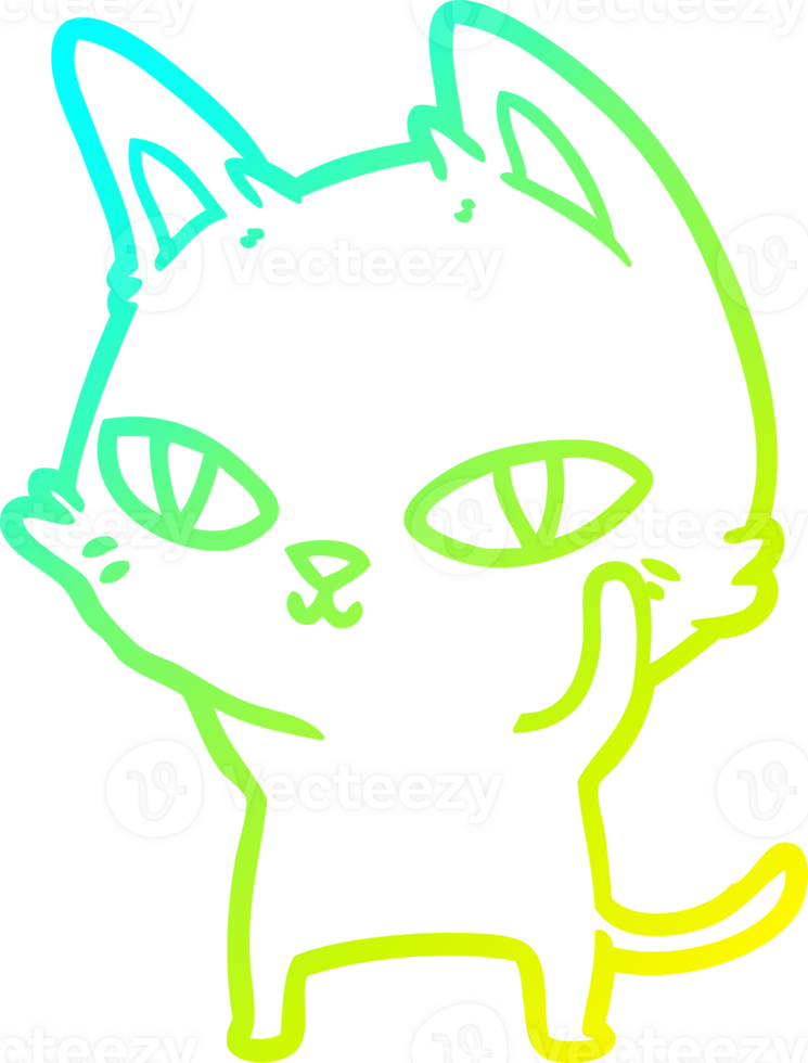 cold gradient line drawing of a cartoon cat with bright eyes png