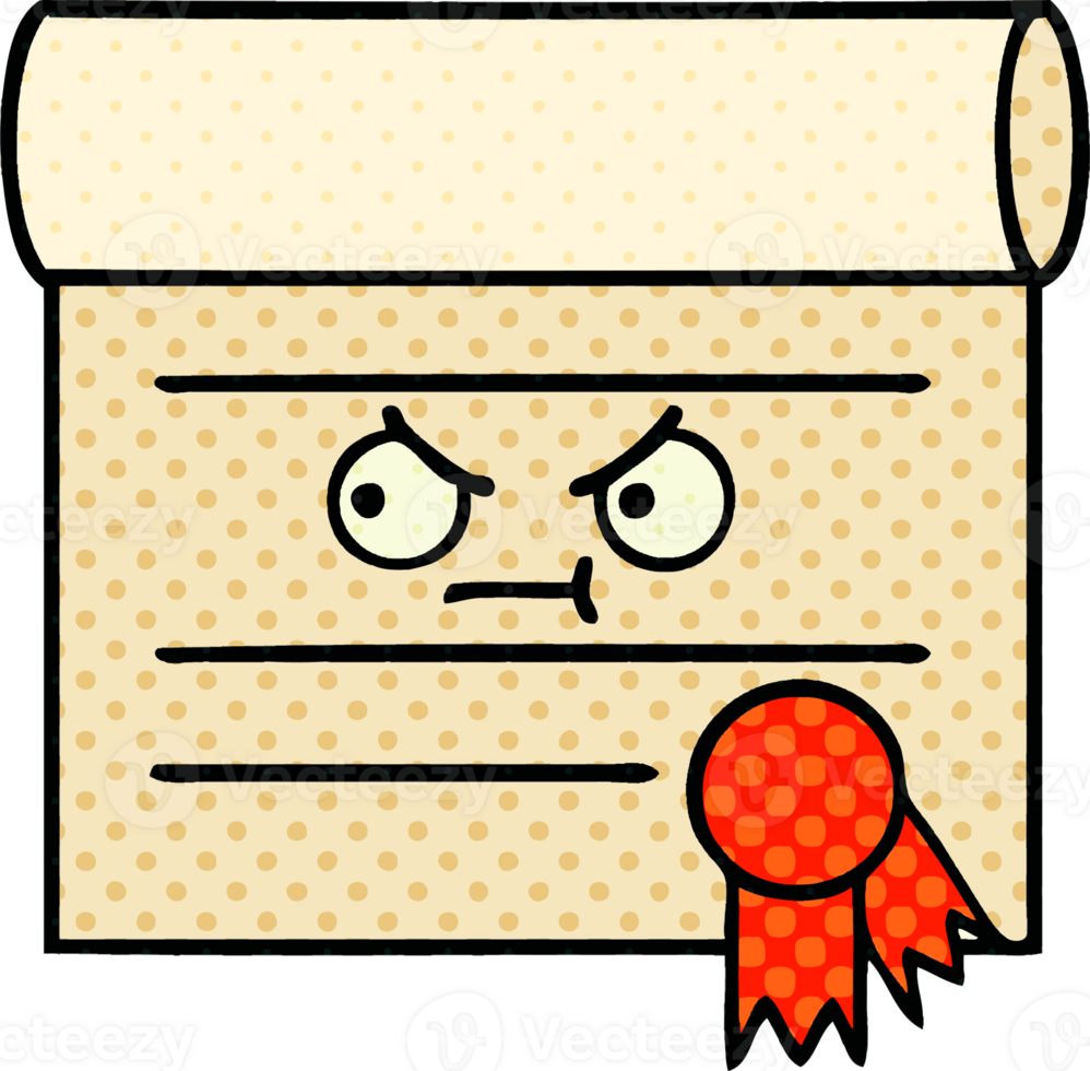 comic book style cartoon of a certificate png